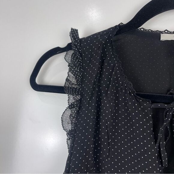 Joie Black Polka Dot Sleeveless Ruffle Blouse 100% Silk Women's Size Small - Picture 4 of 9